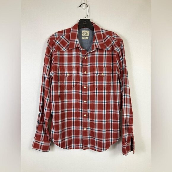 LUCKY BRAND Men's Red Plaid Shirt, Lined, Size Medium - Picture 2 of 8